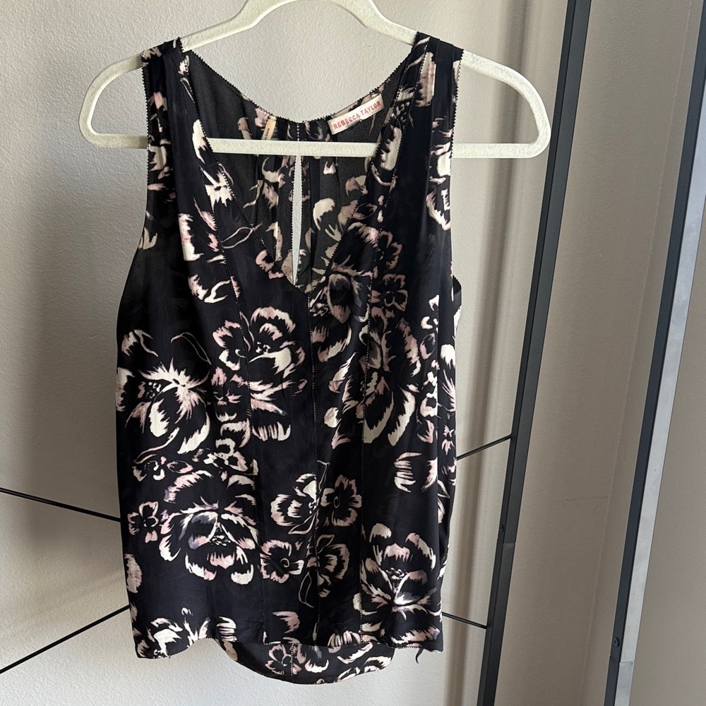 Rebecca Taylor Black and Cream Floral Blouse